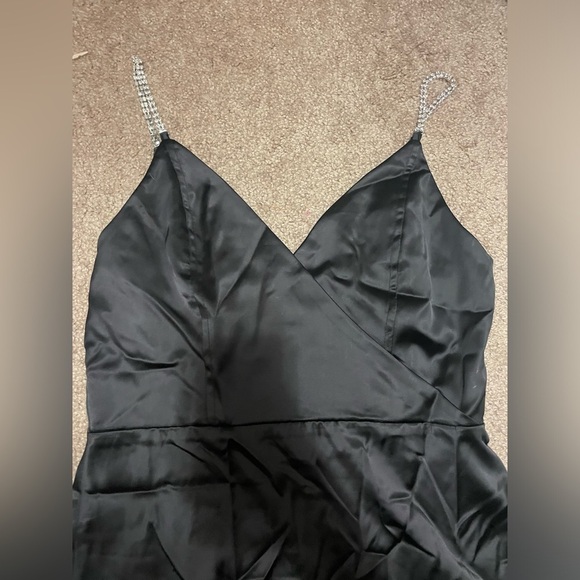Black mini slip dress with crystal straps and tassel side design - Picture 5 of 11